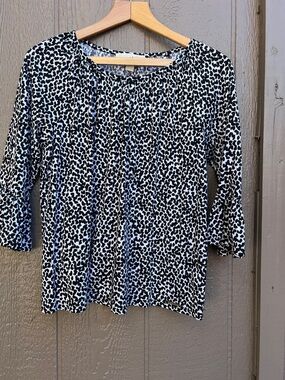 Michael Kors Black and White Animal Print Scoop Neck Blouse